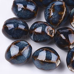 Perles en porcelaine manuelles, fantaisie porcelaine émaillée antique, ovale, brun coco, 15.5~16x14.5~15x13~13.5mm, Trou: 2mm