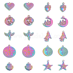 Chgcraft 20 pièces 10 styles 304 pendentifs en acier inoxydable, ange et étoile de mer et coquille, couleur arc en ciel, 17.5~28.5x13~25x2~2.5mm, Trou: 1.8~2.5mm, 2 pièces / style