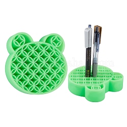 Multipurpose Silicone Storage Box, for Cosmetics Brush Holder, Pen Holder, Toothbrush Holder, Lipstick Holder, Bear, Green, 11.15x11.35x2.85cm