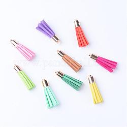 Faux Suede Tassel Pendant Decorations, with Brass Cord Ends, Golden, Mixed Color, 33~34x7mm, Hole: 2mm