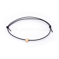 Peau de vache réglable bracelets de cuir cordon, avec des perles en laiton, cœur, noir, véritable 18k plaqué or, 1-7/8 pouce (4.8 cm)