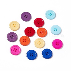 Resin Buttons, Dyed, Flat Round, Mixed Color, 22x3mm, Hole: 2mm, 195pcs/bag