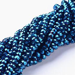 Electroplate Glass Beads Strands, Faceted, Rondelle, Blue Plated, 4x3mm, Hole: 1mm, about 140pcs/strand,16.5inch