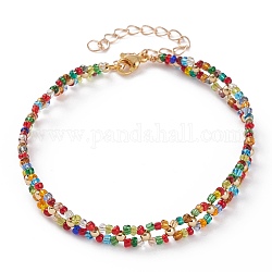 Bracelets ronds en perles de rocaille doublées d'argent, avec 304 fermoir pince de homard en acier inoxydable et perles rondes en laiton, or, colorées, 8-1/4 pouce (21 cm)
