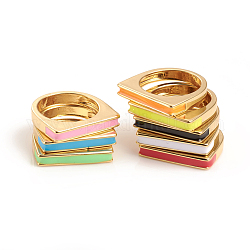 Messing Emaille Finger Ringe, gerillte rechteckige Ringe, golden, Mischfarbe, Größe 7, Innendurchmesser: 17 mm