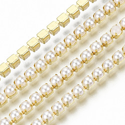Cadenas de garra de latón, con cuentas de perlas de imitación de plástico abs, con carrete, dorado, ss8.5, 2.4~2.5mm, aproximamente 10yards / rodillo (9.14 m / rollo)