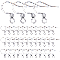 SUNNYCLUE 200Pcs 304 Stainless Steel French Earring Hooks, Flat Ear Wire with Ball, Stainless Steel Color, 21 Gauge, 15~17x18mm, Hole: 2mm, Pin: 0.7mm