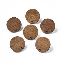 Fornituras de aretes de madera de nogal, con 316 pasador de acero inoxidable y agujero, plano y redondo, bronceado, 20mm, agujero: 2 mm, pin: 0.7 mm