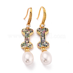 Os avec perles d'imitation boucles d'oreilles pendantes en zircon cubique étincelant pour elle, véritables boucles d'oreilles en laiton plaqué 18k or véritable, colorées, 49mm, pin: 0.9 mm
