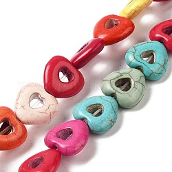 Fili di perline tinte turchesi sintetiche, cuore, colorato, 14x15x5mm, Foro: 1.5 mm, circa 28pcs/filo, 15.35'' (39 cm)