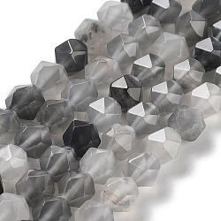 Nuvoloso naturale perle di quarzo fili, sfaccettato, perline rotonde con taglio a stella, 7.5~8.5x7~8x7~8mm, Foro: 1.4 mm, circa 48~49pcs/filo, 14.76~15.08 pollice (37.5~38.3 cm)