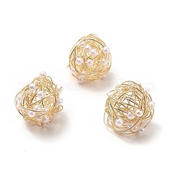 Wire Wrapped Acrylic Beads, with Brass Findings, Cadmium Free & Lead Free, Real 14K Gold Plated, 20mm