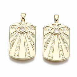 Brass Micro Pave Clear Cubic Zirconia Pendants, Nickel Free, Rectangle with Eye, Real 18K Gold Plated, 24x13x2mm, Hole: 2x3mm