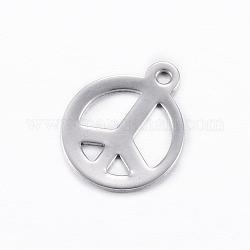 201 Stainless Steel Charms, Peace Sign, Stainless Steel Color, 15x12.5x0.8mm, Hole: 1mm
