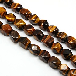 Natural Tiger Eye Faceted Rhombus Beads Strands, Tiger Eye, 10~13x9x9mm, Hole: 1mm, about 34pcs/strand, 15.74 inch