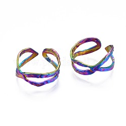 304 anello per polsino incrociato in acciaio inossidabile, anello aperto da donna color arcobaleno, misura degli stati uniti 8 3/4 (18.7mm)