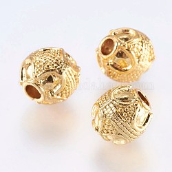 Legierung Tibetische Perlen, echtes 18k vergoldet, Runde, golden, 10 mm, Bohrung: 3 mm
