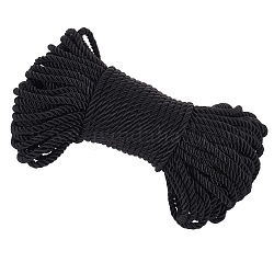 Cordones de poliéster de 3 capa, cuerda retorcida, para hacer manijas de cuerda con bolsa de regalo de diy, negro, 6mm, alrededor de 27.34 yarda (25 m) / paquete