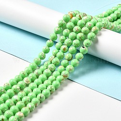 Perles de turquoise synthétique et coquillage assemblées, teinte, ronde, verte, 6mm, Trou: 1.2mm, Environ 65 pcs/chapelet, 15.75'' (40 cm)