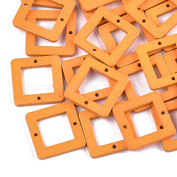 Mailles en peuplier peint, carrée, orange, 23x23x3mm, Trou: 1.4mm