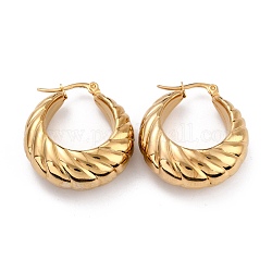 Ion Plating(IP) 304 Stainless Steel Hoop Earrings, Hypoallergenic Earrings, Textured, Double Horn/Crescent Moon, Real 24K Gold Plated, 31.5x28x11mm, Pin: 1mm