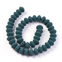 Natürliche Lavasteinperlenstränge, gefärbt, Rondell, blaugrün, 13~13.5x8.5~8.7 mm, Bohrung: 2.5 mm, ca. 46~47 Stk. / Strang, 15.5 Zoll ~ 15.94 Zoll (38.5~40.5 cm)