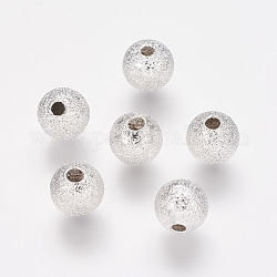Messing strukturierte Perlen, Runde, Nickelfrei, silberfarben plattiert, ca. 6 mm Durchmesser, Bohrung: 1 mm