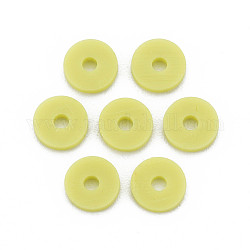 Perles d'argile polymère faites à la main écologiques, disque / plat rond, perles heishi, jaune vert, 8x0.5~1mm, Trou: 2mm, environ 13000 pcs/1000 g