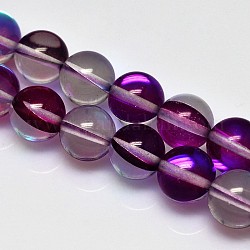 Synthetical Moonstone Beads Strands, Holographic Beads, Round, Purple, 10mm, Hole: 1mm, about 38pcs/strand, 15.75