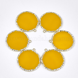 Ciondoli in resina epossidica, con accessori in lega, rotondo e piatto, oro chiaro, oro, 36x33x2.5mm, Foro: 1.8 mm