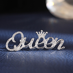 Corona de rhinestone de cristal con broche de imperdible de reina de la palabra, insignia de aleación de feminismo para mujer, plata, 18x50mm