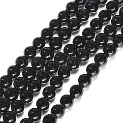 Cuentas sintéticas piedras negras hebras, teñido, redondo, negro, 12mm, agujero: 1 mm, aproximamente 32 pcs / cadena, 14.5~15 pulgada