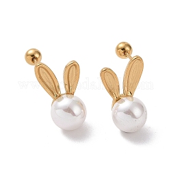 Aretes de conejo con perla acrílica, chapado en iones (ip) 304 joyería de acero inoxidable para mujer, dorado, 16x10mm, pin: 0.7 mm