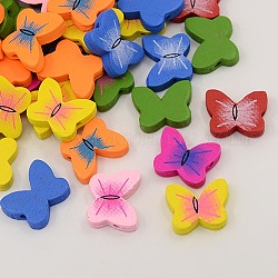 Mixed Color Natural Wood Beads, Lovely Animal Beads, Gifts Ideas For Children's Day, Butterfly, Lead Free, Dyed, 15mm long, 20mm wide, 4mm thick, hole: 2mm, about 2400pcs/1000g