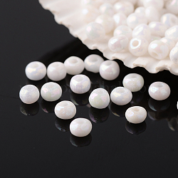 8/0 Grade A Round Glass Seed Beads, Opaque Colours Rainbow, White, 3x2mm, Hole: 1mm, about 1444pcs/50g