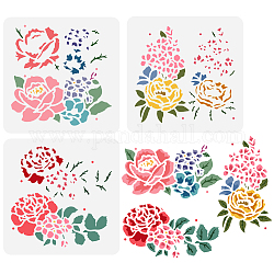 3Pcs 3 Styles PET Hollow Out Drawing Painting Stencils, for DIY Scrapbook, Photo Album, Number & Letter, Flower, 150x150mm, 1pc/style