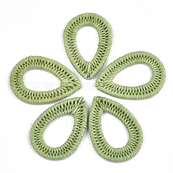 Pendentifs tissés en corde de polyester ciré, avec les accessoires en fer, larme, vert jaune, 44~45x30~31x3mm