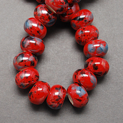 Handgemachte Porzellan europäischen Perlen, Großloch perlen, perlig, Rondell, rot, 12x9 mm