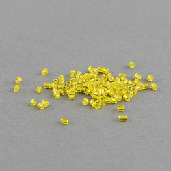 Grade A Glass Seed Beads, Hexagon(Two Cut), Silver Lined, Yellow, 2x1.5~2mm, Hole: 0.5mm, about 21000pcs/bag