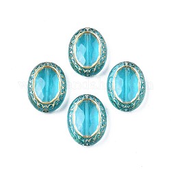 Perles acryliques plaquées, métal enlacée, ovale, turquoise foncé, 17.5x13x5.5mm, Trou: 1.6mm