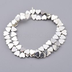 Non-magnetic Synthetic Hematite Beads Strands, Galvanic Plating(Color Retention for 1 Year), Heart, Silver Plated, 8x8x2mm, Hole: 1mm, about 50pcs/strand, 16.54 inch(42cm)
