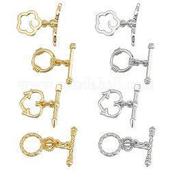 SUPERFINDINGS 16 Sets 4 Styles Brass Toggle Clasps T-Bar Closure Metal Bracelet Clasps Ring Heart Clasps for Necklace Jewelry Making