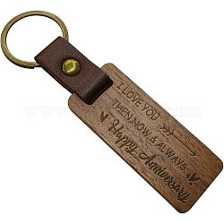 Porte-clés en bois de noyer, étiquettes porte-clés, porte-clés photo en bois pour cadeau de bricolage, avec porte-clés en alliage, mot, 110~115x25~27mm