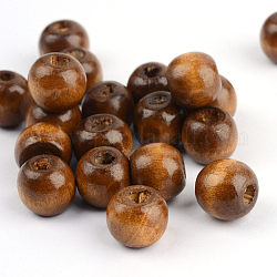 Природных шарики древесины, яркий цвет, круглые, окрашенные, седло коричневый, 8x7 мм, отверстие : 3 мм, Около 6000 шт / 1000 г