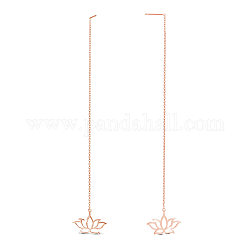 SHEGRACE 925 Sterling Silver Ear Thread, Dangle Earrings, with Cable Chains, Lotus, Rose Gold, 150mm