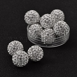 Perles en strass du Moyen-Orient, Perles de boule pavé disco , avec de l'argile polymère, la moitié foré, ronde, cristal, 14mm, Trou: 1mm