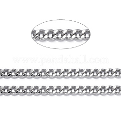 Brass Twisted Chains, Curb Chains, Diamond Cut, Unwelded, Faceted, with Spool, Oval, Lead Free & Nickel Free & Cadmium Free, Platinum, 4x3x0.8mm, about 301.83 Feet(92m)/roll
