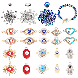 Kit de découverte de fabrication de bijoux Pandahall Elite Evil Eye, y compris pendentif en alliage et breloques connecteur, Perles séparateurs en fer, Perles en résine, thème de la religion, couleur mixte, 260 pcs / boîte