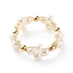 Anelli di barretta di perle di perle di vetro, con perline in ottone, anello, bianco, 7mm, misura degli stati uniti 8 (18mm)
