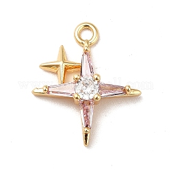 Brass Cubic Zirconia Pendants, Real 18K Gold Plated, Sparkling Star Charm, Lavender Blush, 16x14x3mm, Hole: 1.6mm